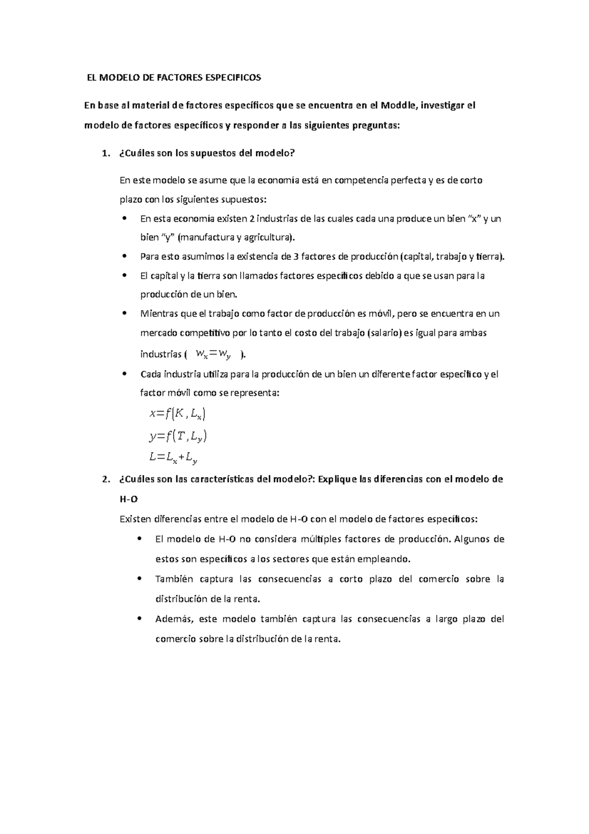 Modelo de factores especificos - EL MODELO DE FACTORES ESPECIFICOS En base  al material de factores - Studocu