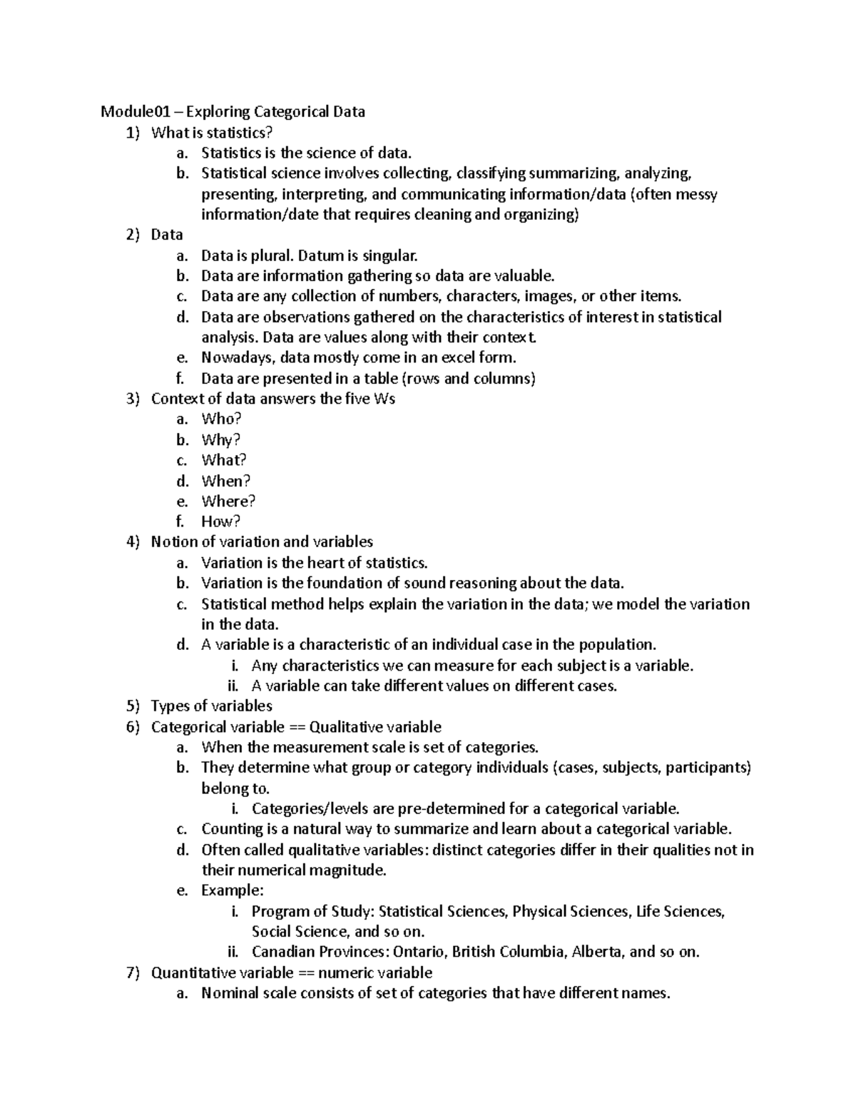 Module - Sta258 Lecture Summary Note For Midterm - Module01 – Exploring ...