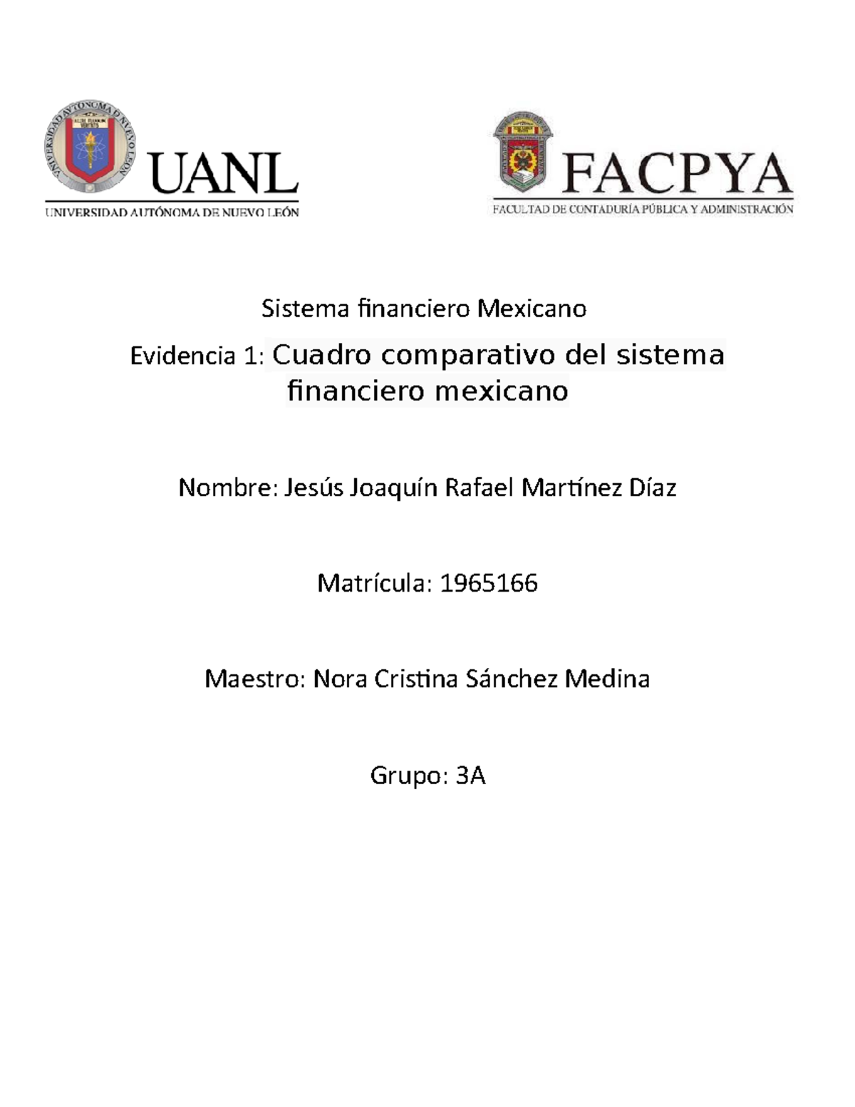 Cuadro Comparativo Del Sistema Financiero Mexicano Sistema Financiero Mexicano Evidencia 1 4179