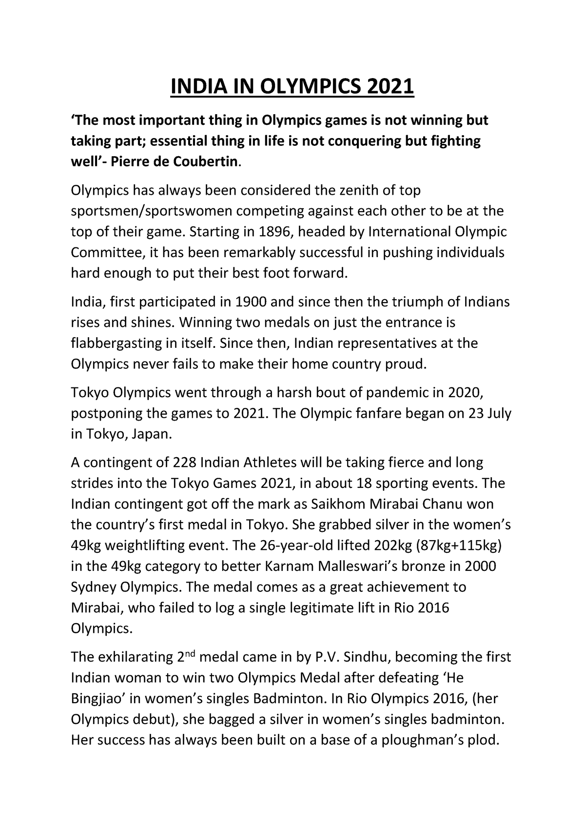 india at olympics essay 300 words