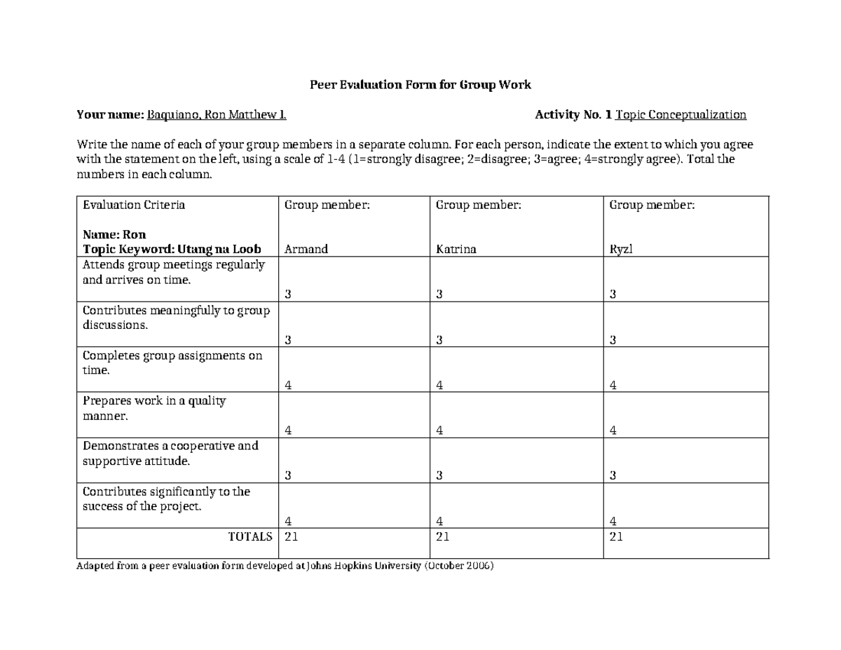 Peer Eval - Psych assessment - Baquiano - Peer Evaluation Form for ...