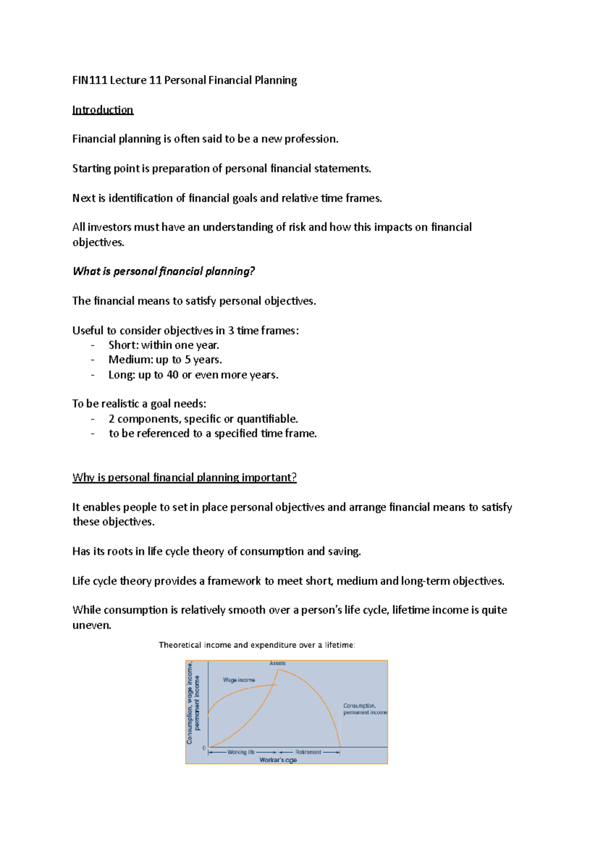 FIN111 Lecture 11. - FIN111 Lecture 11 Personal Financial Planning ...