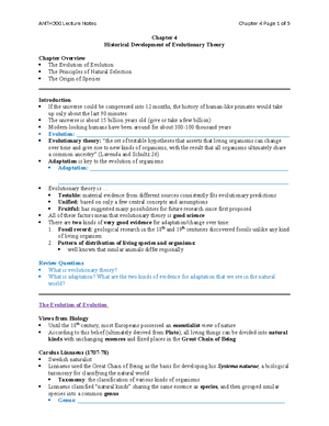 ANTH 200 Chapter 05 notes - Chapter 5 Modern Evolutionary Theory ...