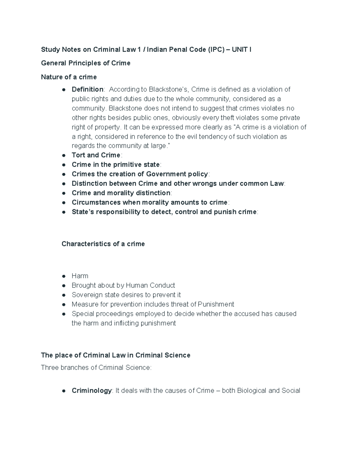 Study Notes On Criminal Law 1 / Indian Penal Code (IPC) – UNIT I ...