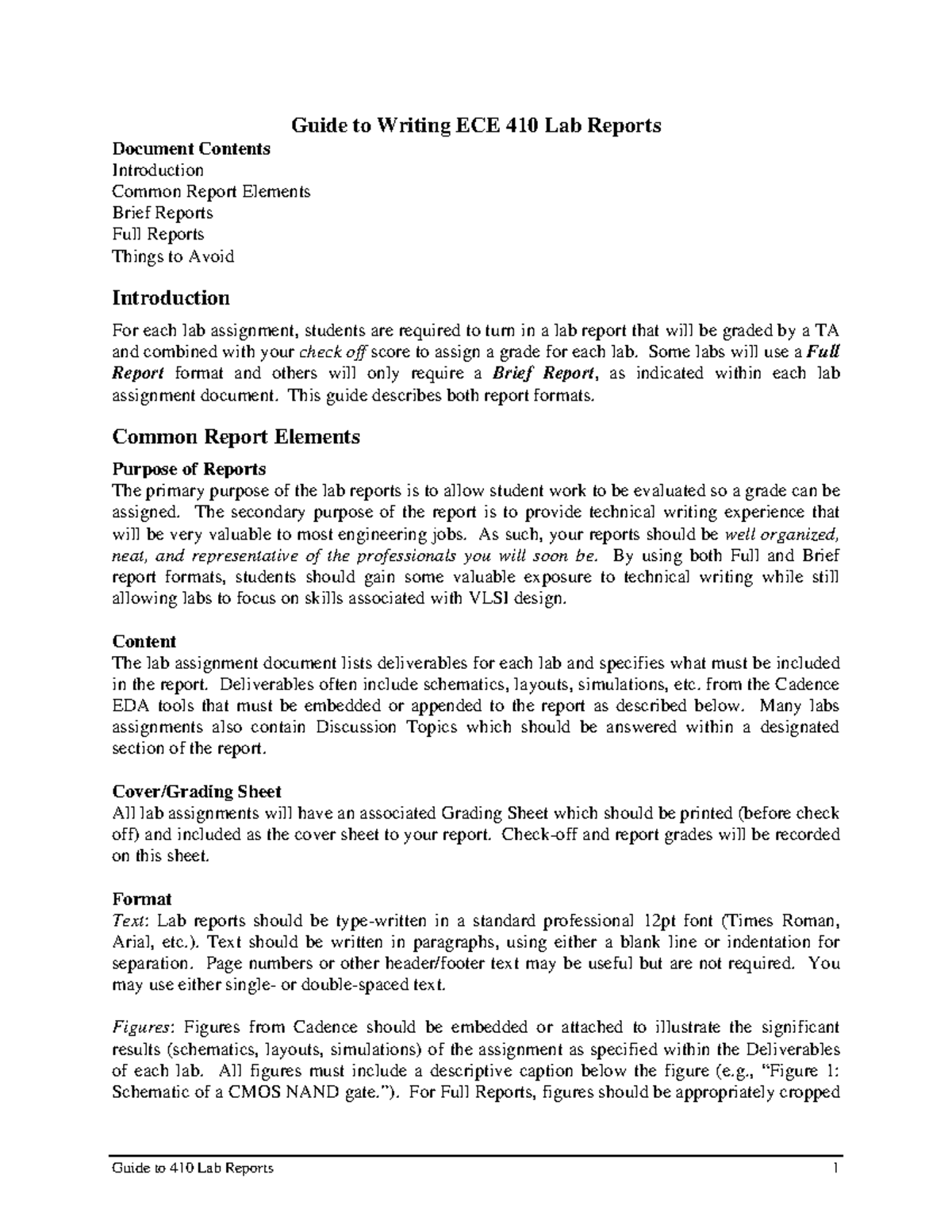 Guide-report - chem - Guide to Writing ECE 410 Lab Reports Document ...