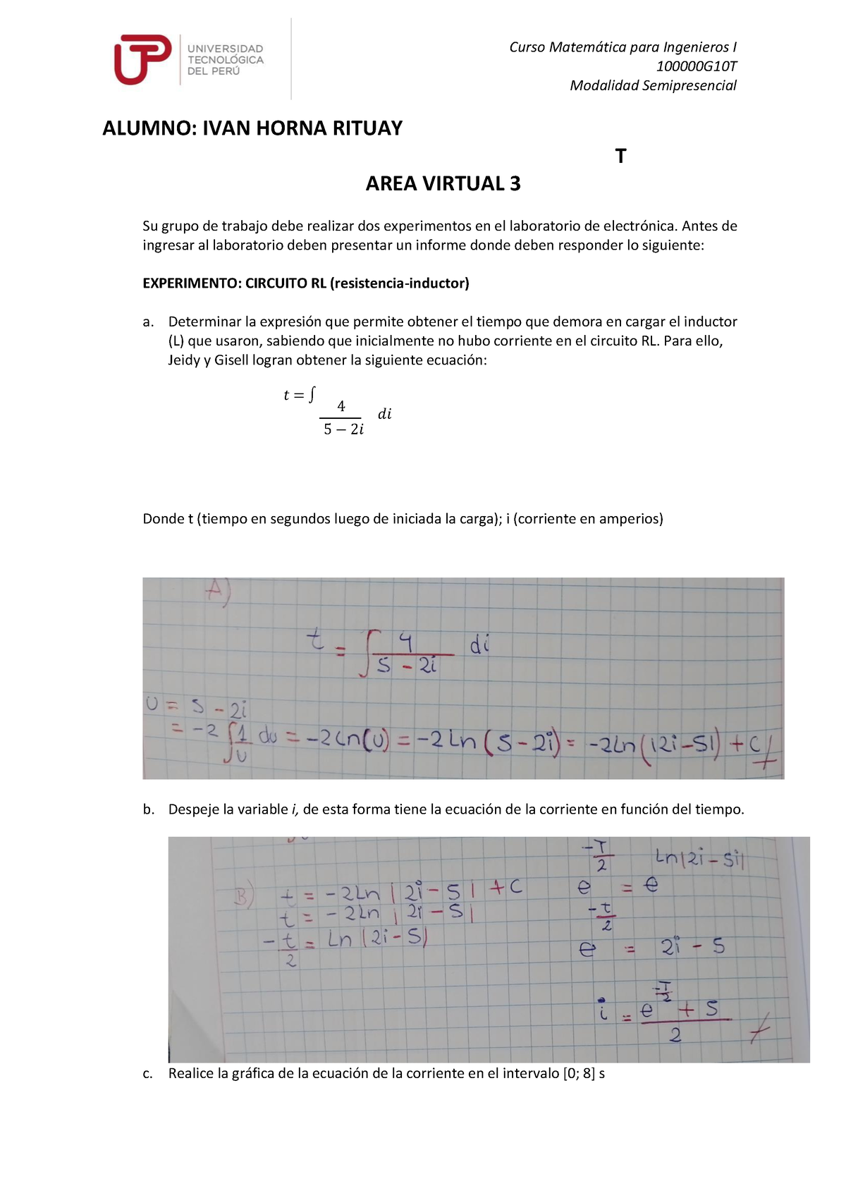 Tarea Mpi Cgt Problema Curso Matemtica Para Ingenieros I G T Modalidad