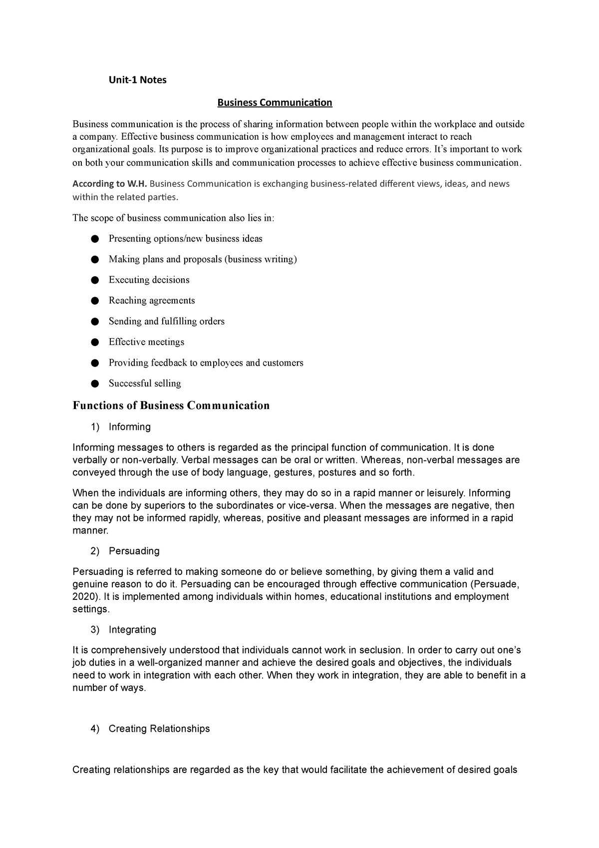 Business Communication Notes - Unit-1 Notes Business Communication ...