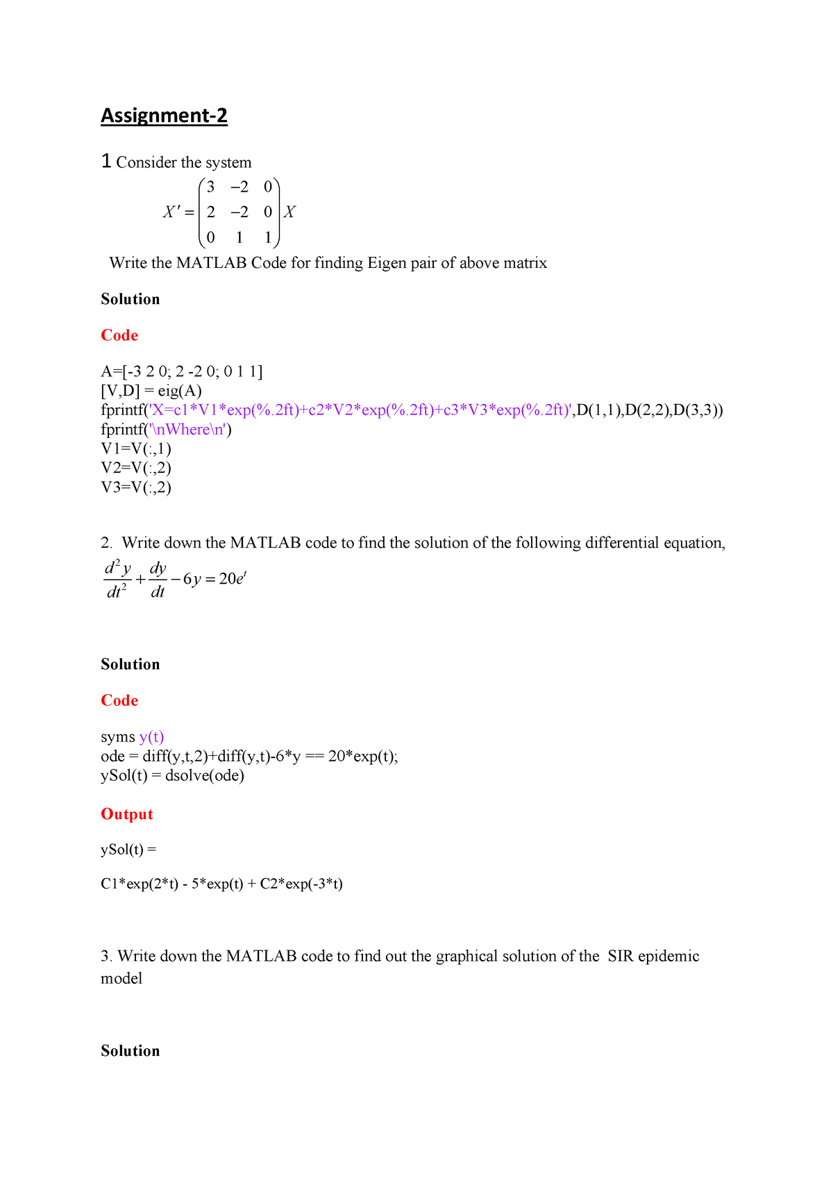 assignment matlab code