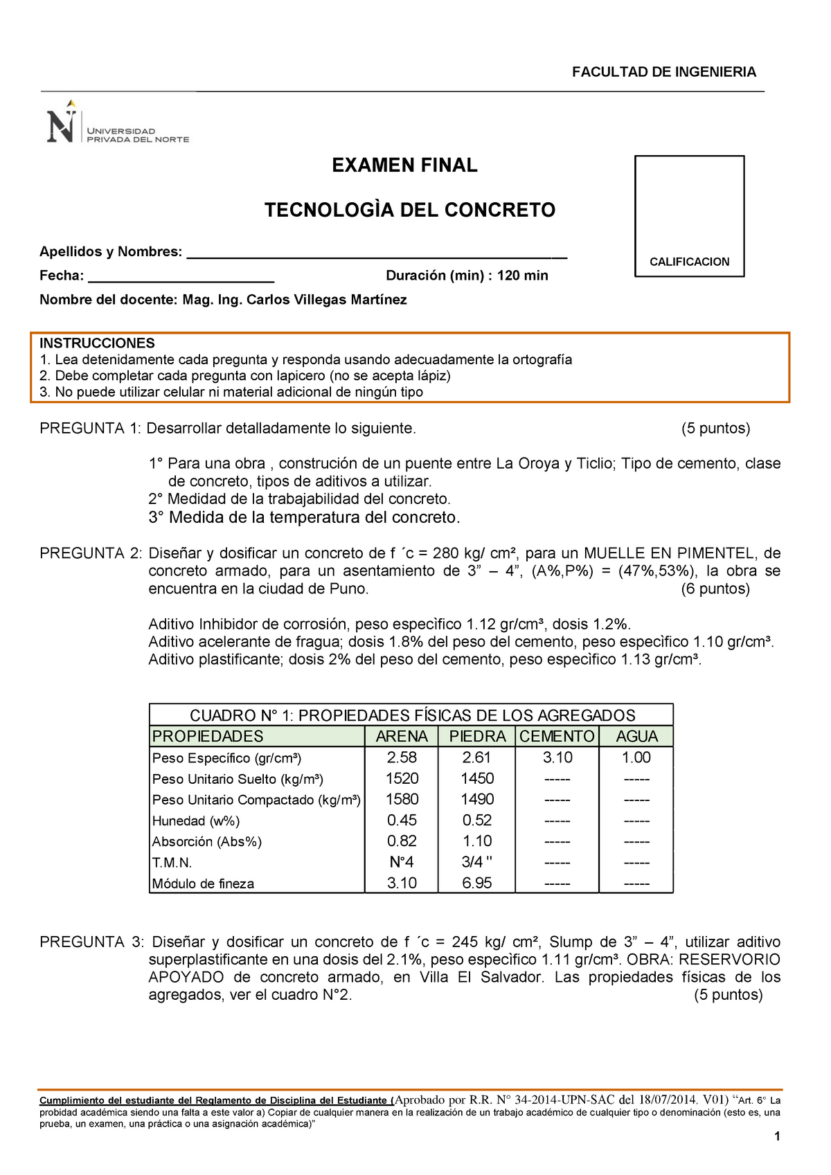 Examen Final Tecno Concreto 8999 - Miercoles - Villegas- 15 - FACULTAD ...