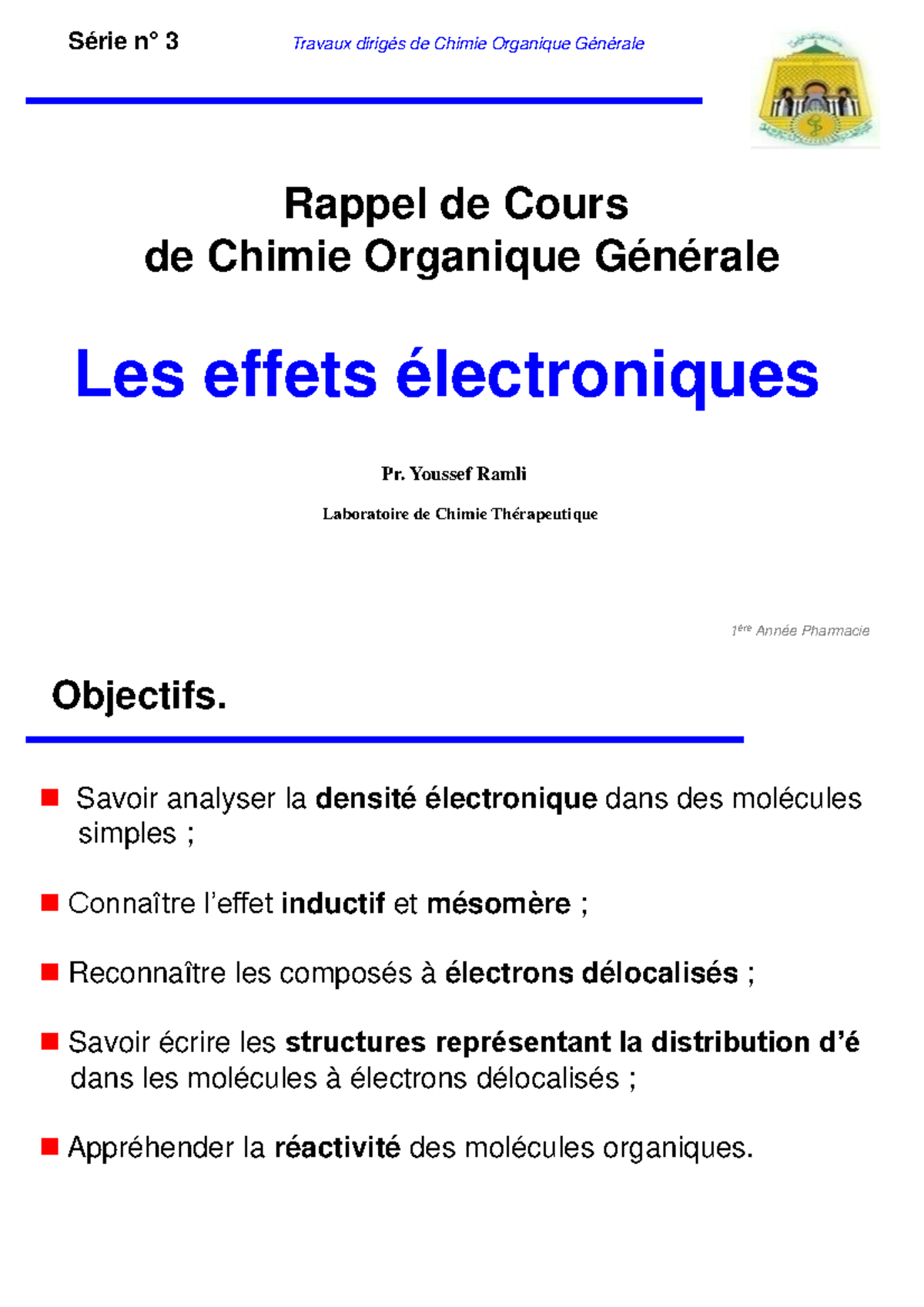 TD Seie 3 Rappel De Cours DE Chimie Organique Generale - Les Effets ...