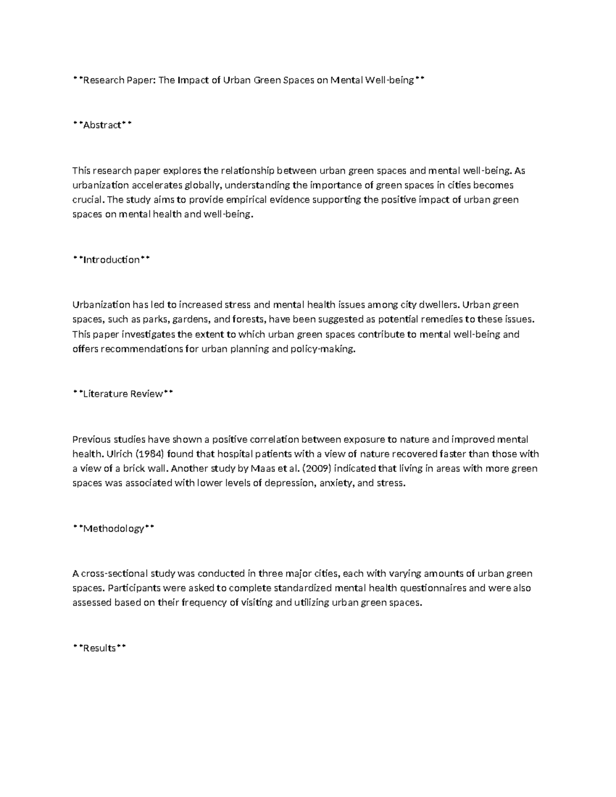 The Impact of Urban Green Spaces on Mental Well-being - Research Paper ...