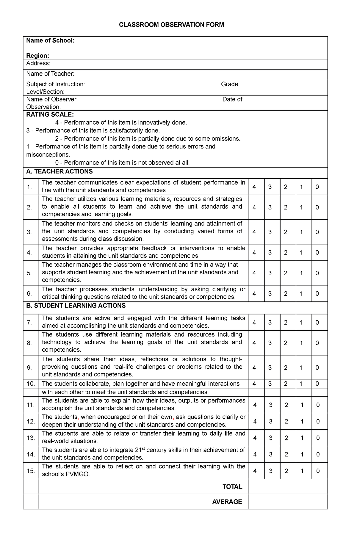 NEW Classroom Observation FORM - CLASSROOM OBSERVATION FORM Name of ...