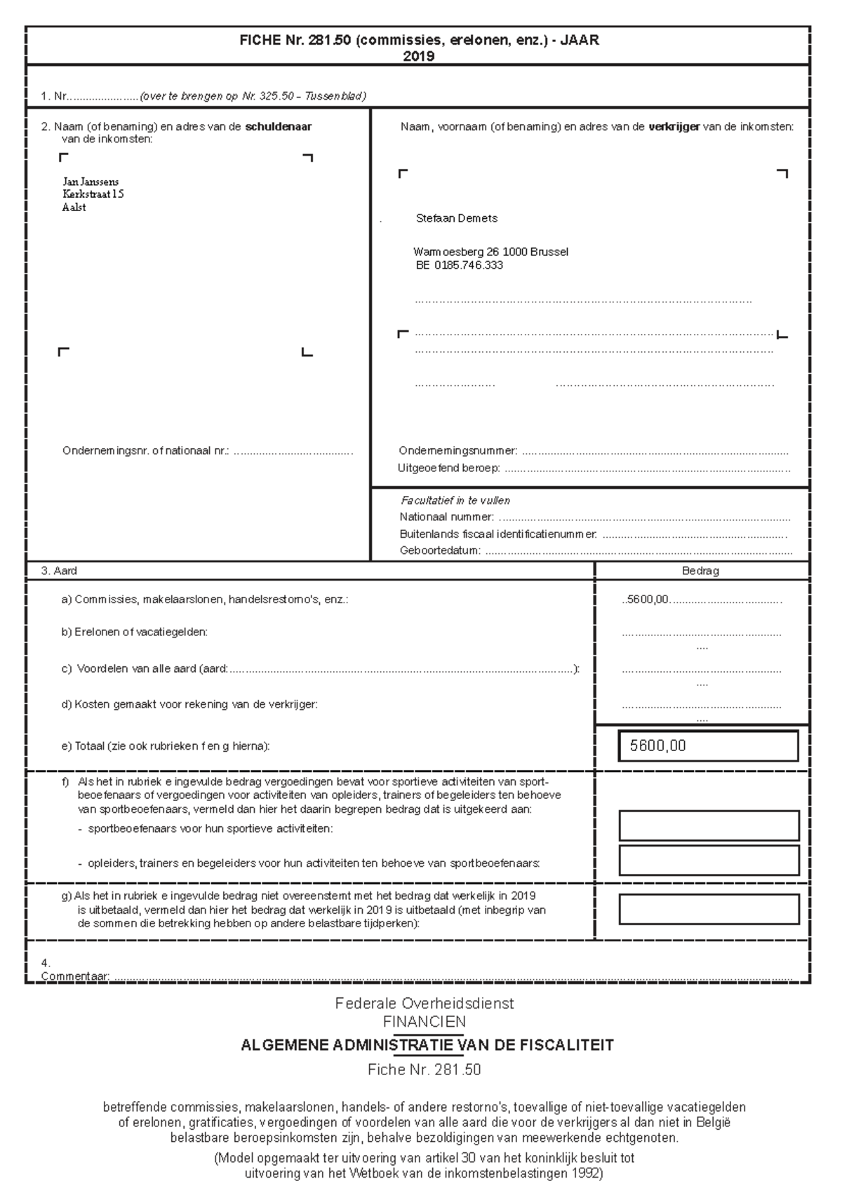 281 5 O Informatie FICHE Nr 281 commissies Erelonen Enz 