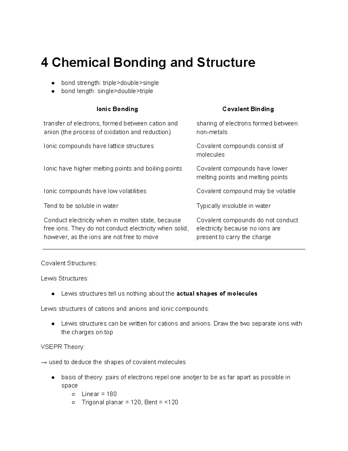 4 Chemical Bonding and Structure notes - 4 Chemical Bonding and ...