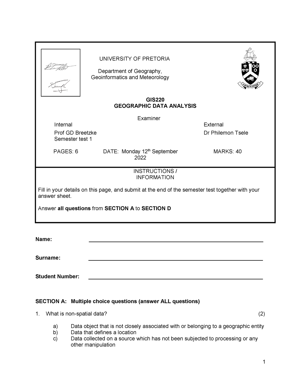 Semester Test 1 Question Paper 2022 - UNIVERSITY OF PRETORIA Department ...