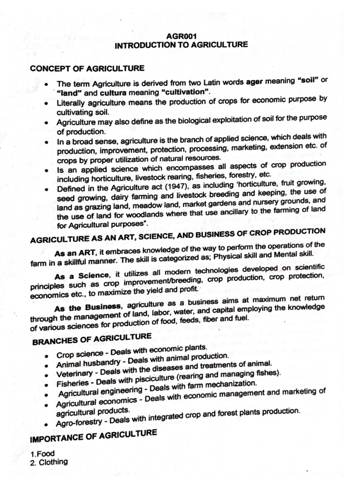 AGR - Certificate of Agriculture Science - Studocu