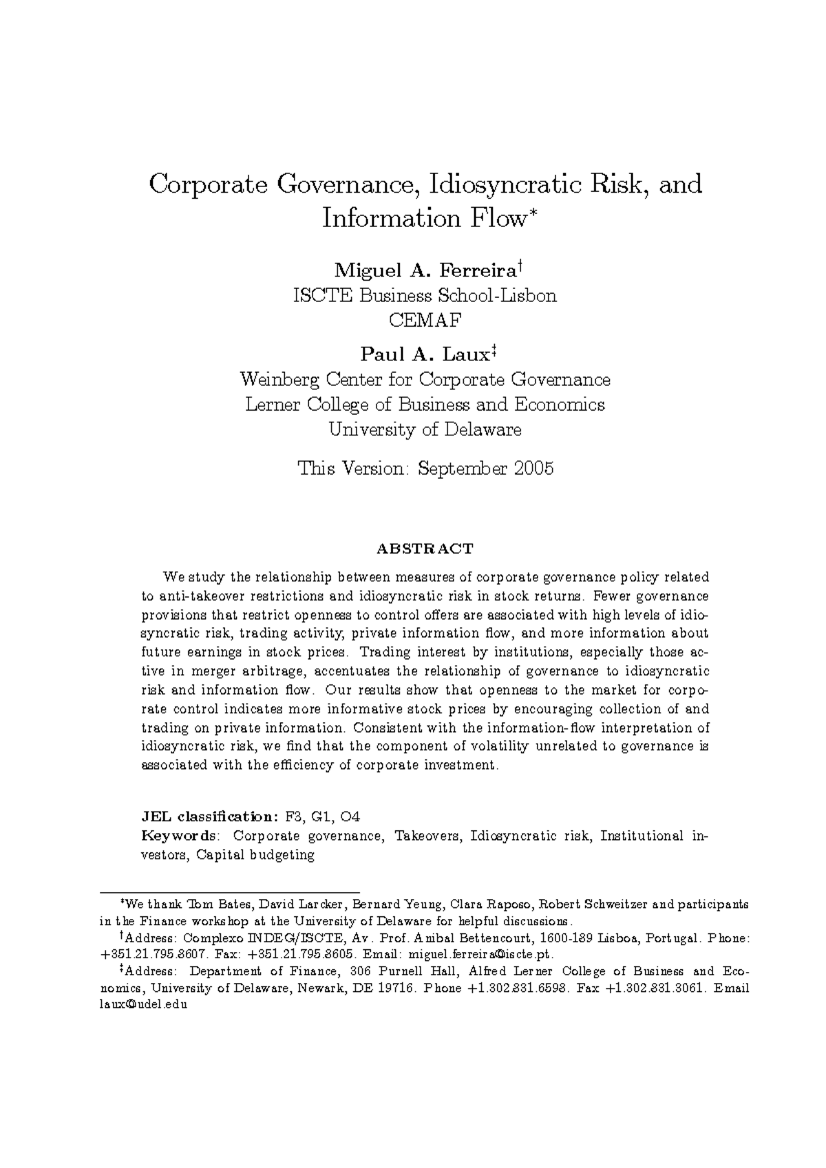Corporate governance idiosyncratic risk and information flow ...