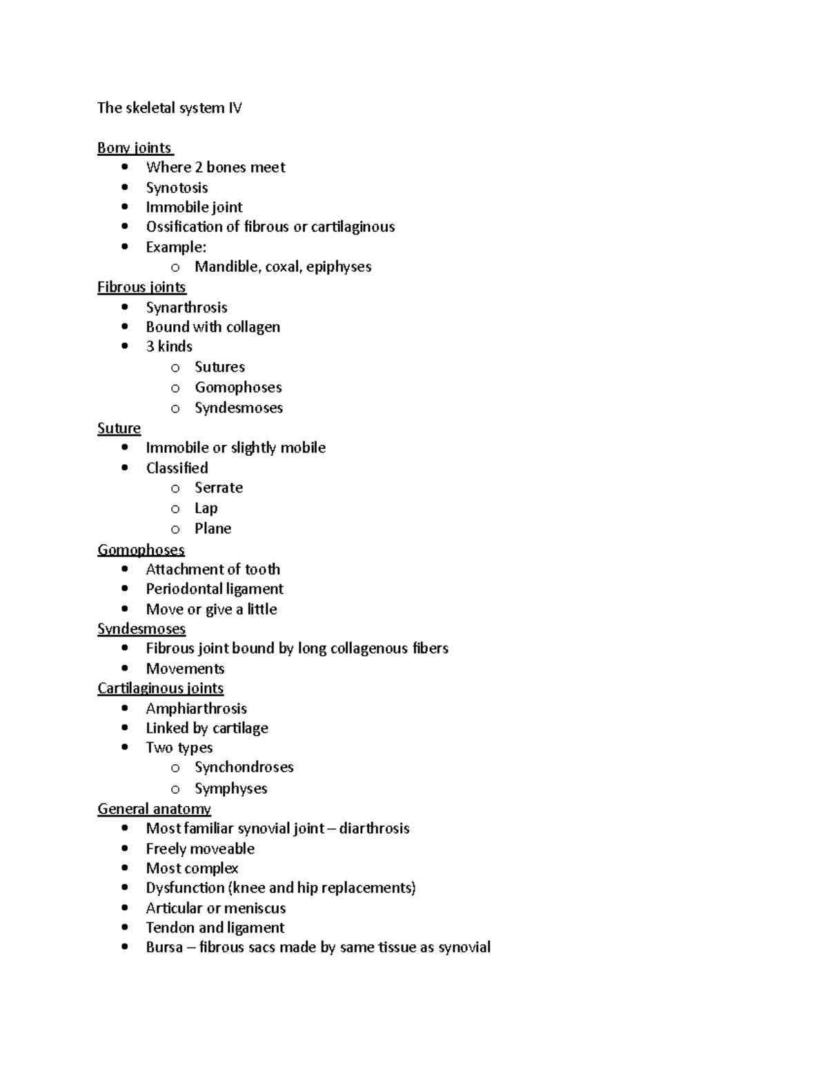 Anatomy ch 9 - ch 9 - The skeletal system IV Bony joints Where 2 bones ...