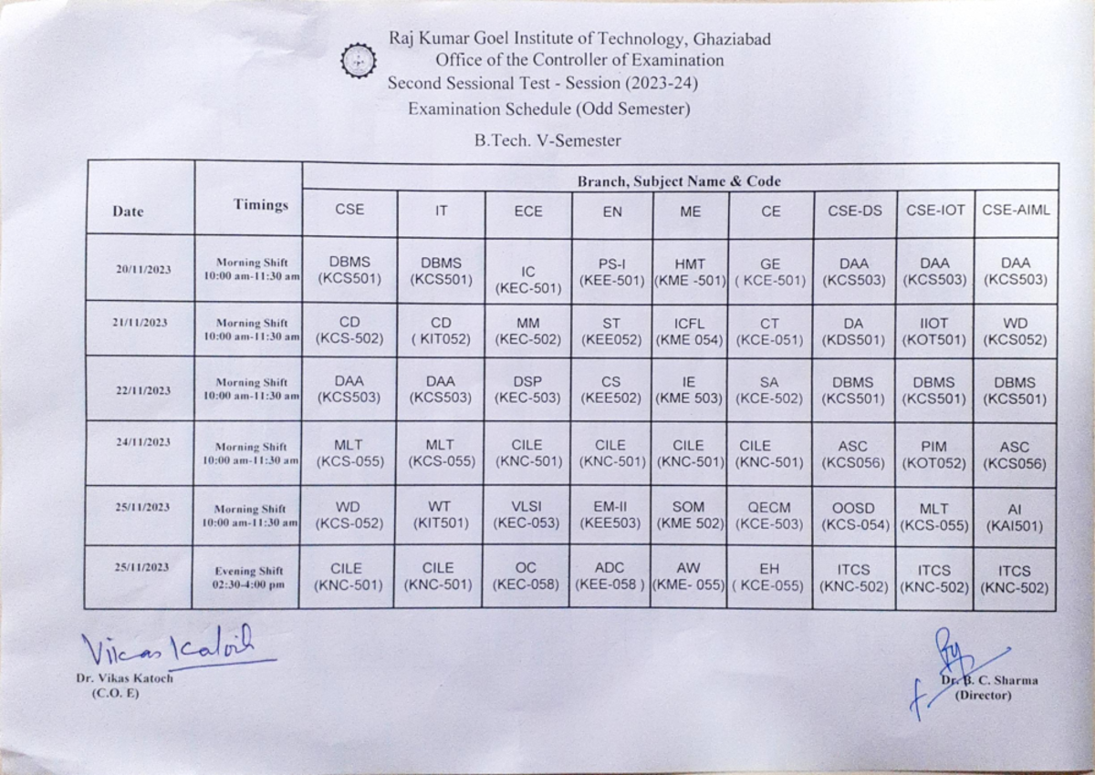 3rd Year ST - 02 Exam Schedule, Odd Sem (2023-24) - Engineering maths ...