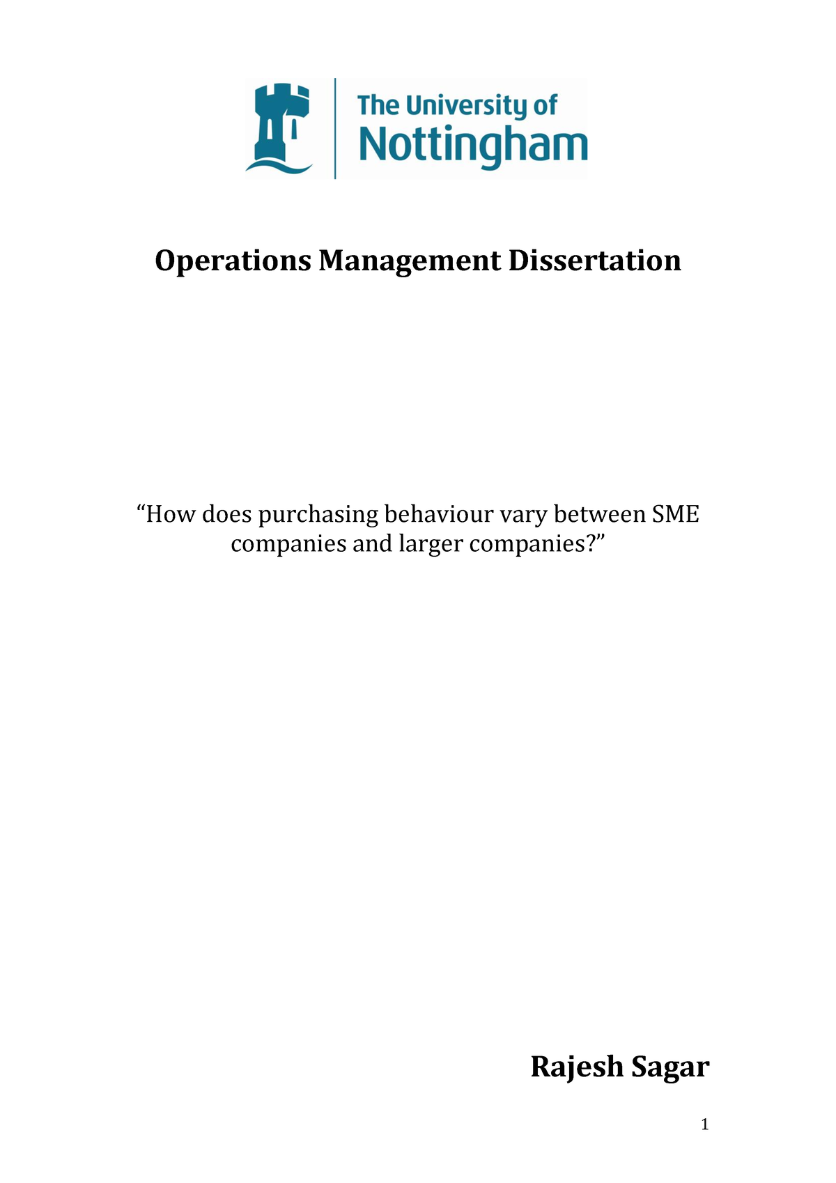 dissertation report for mba operations management