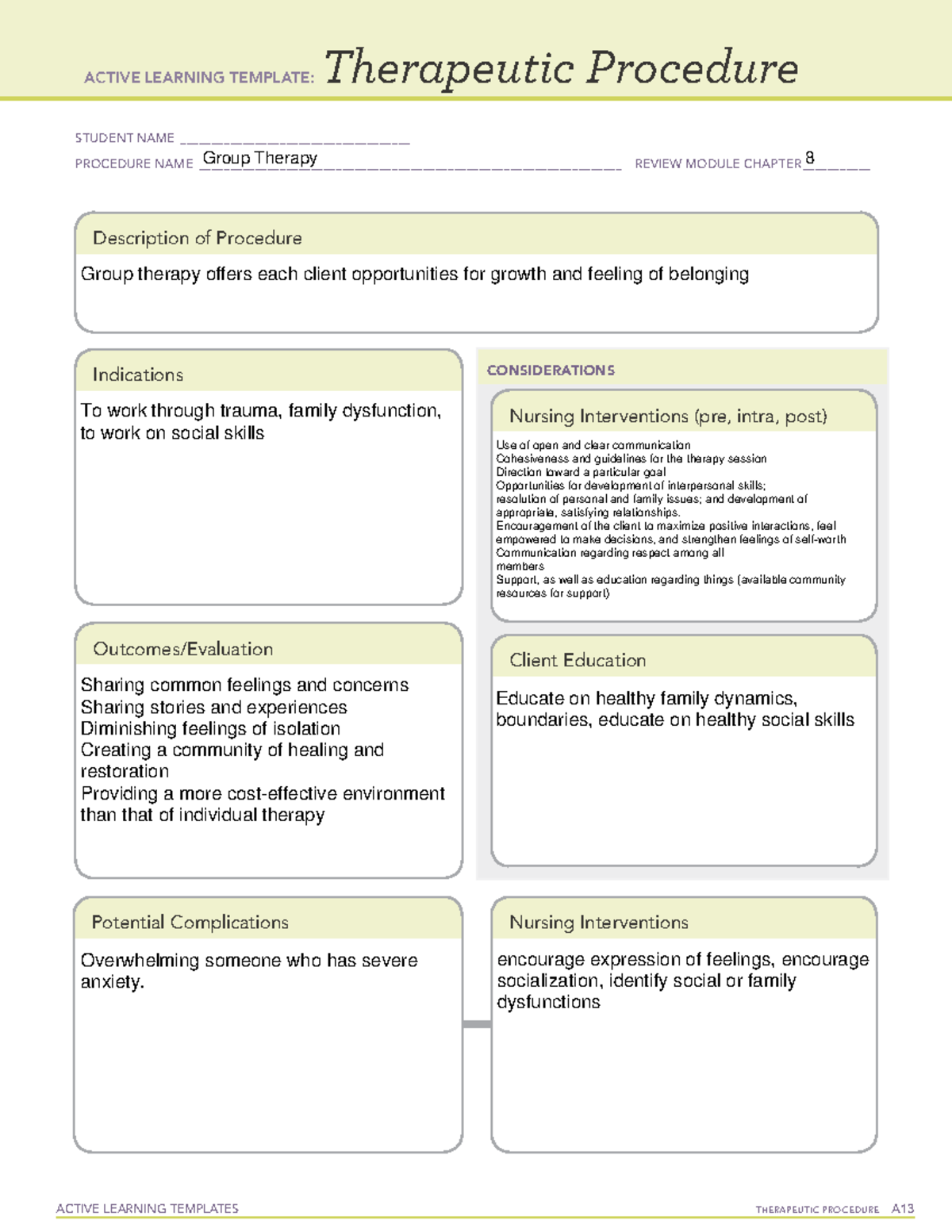 Active Learning Template Therapeutic Procedure form - ACTIVE LEARNING ...