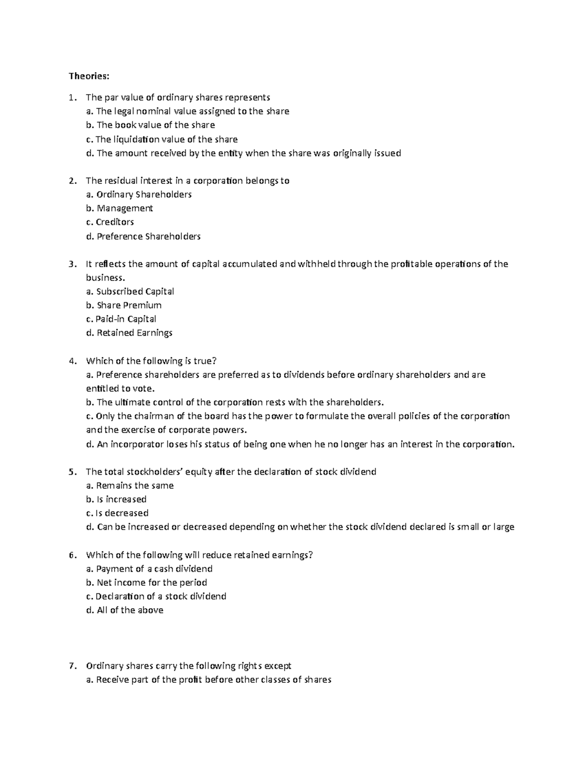 Corporation - corpotation - Theories: The par value of ordinary shares ...