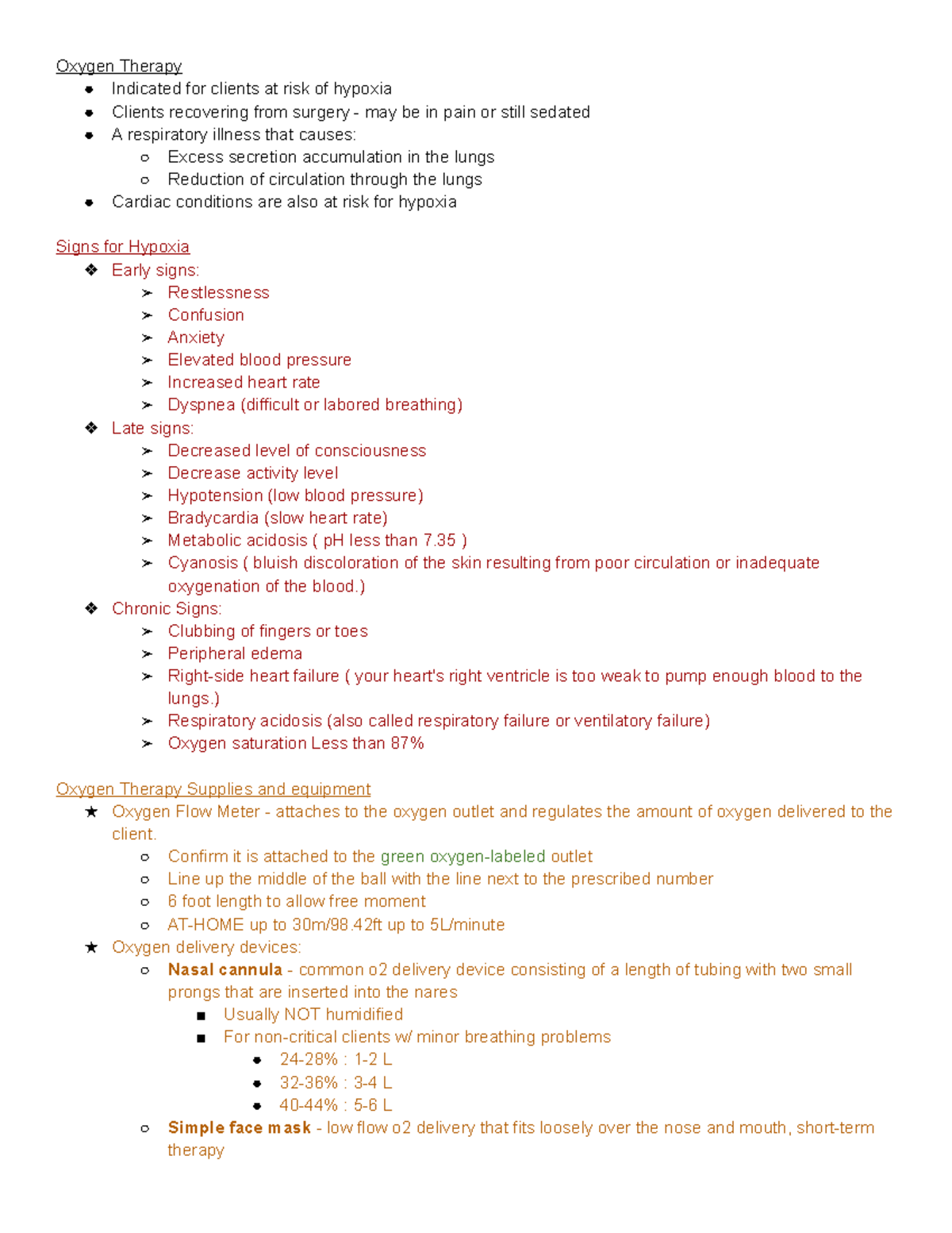 Oxygen Therapy Lecture notes Oxygen Therapy Indicated for clients