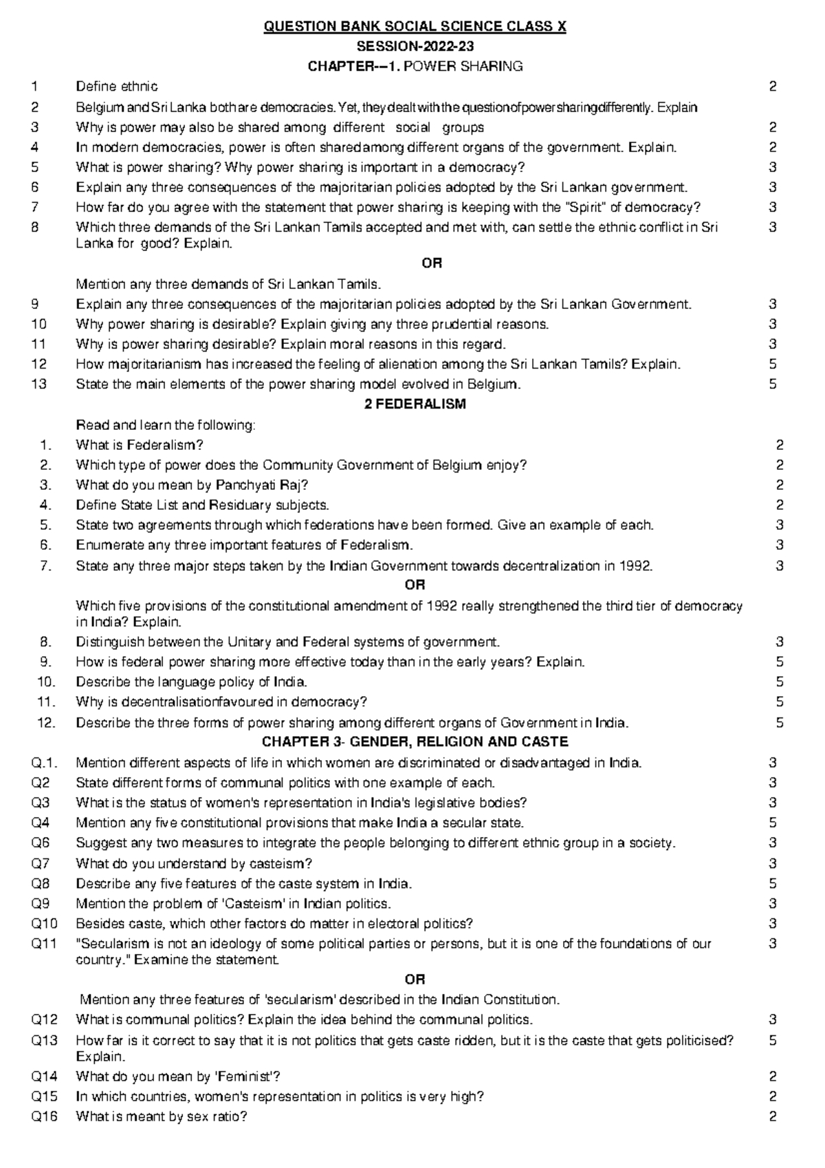 10 SSC Question Bank stock QUESTION BANK SOCIAL SCIENCE CLASS X