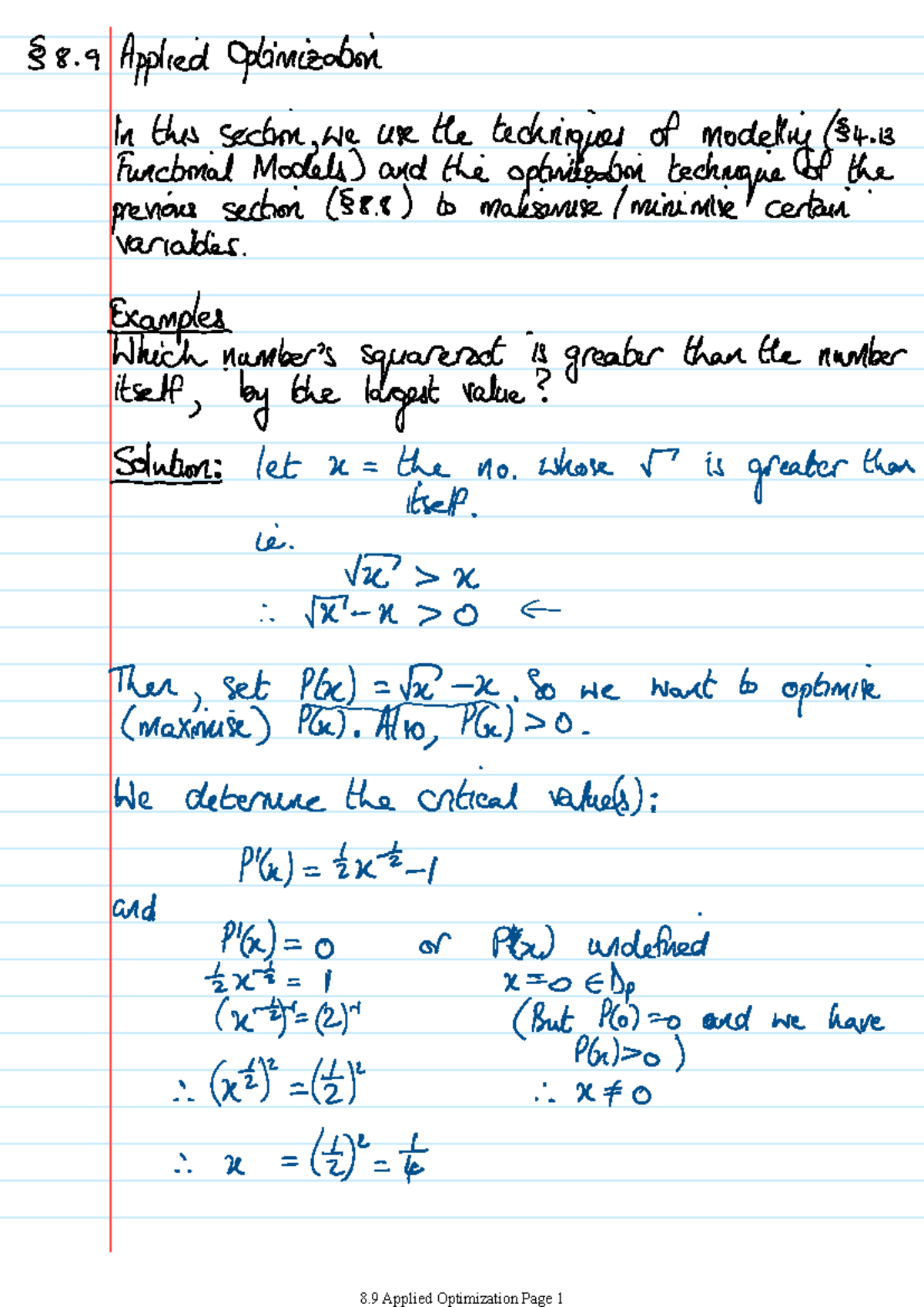 8.9 Applied Optimisation(6May) - Maths124 - Studocu