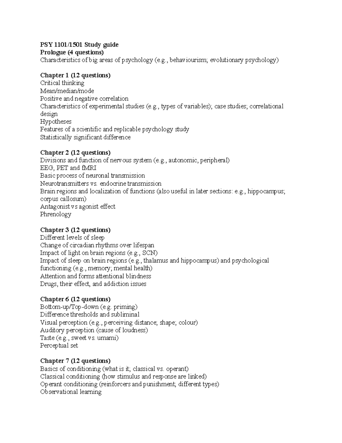 PSY 1101 - Study Guide - PSY Study Guide Prologue (4 Questions ...