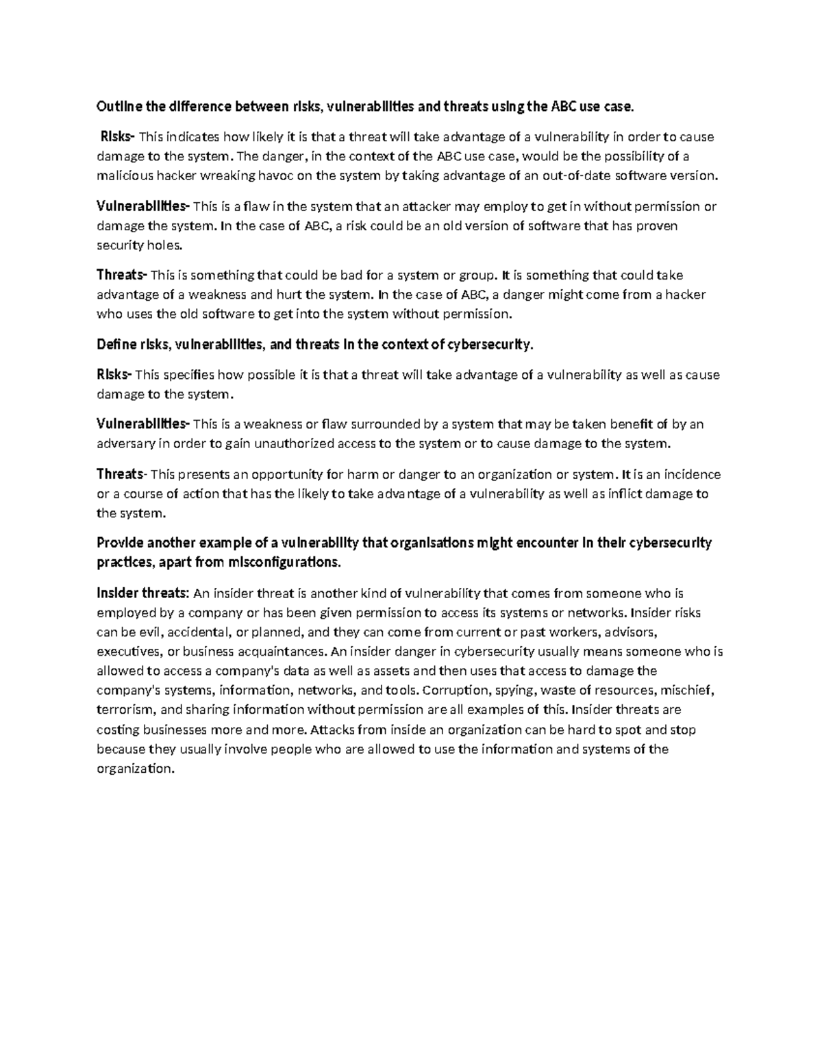 ABC - Course work - Outline the difference between risks ...