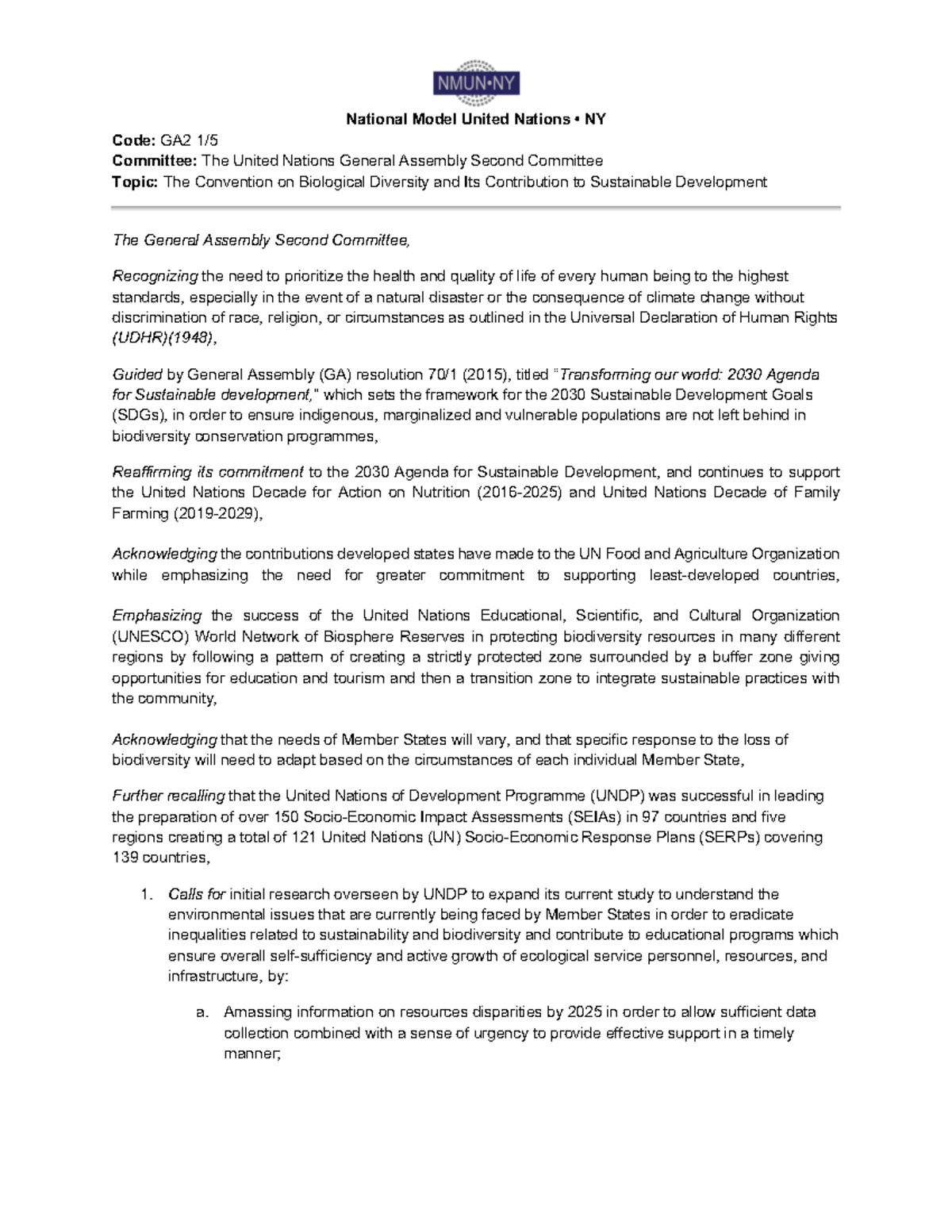 Working Paper 3 - National Model United Nations 