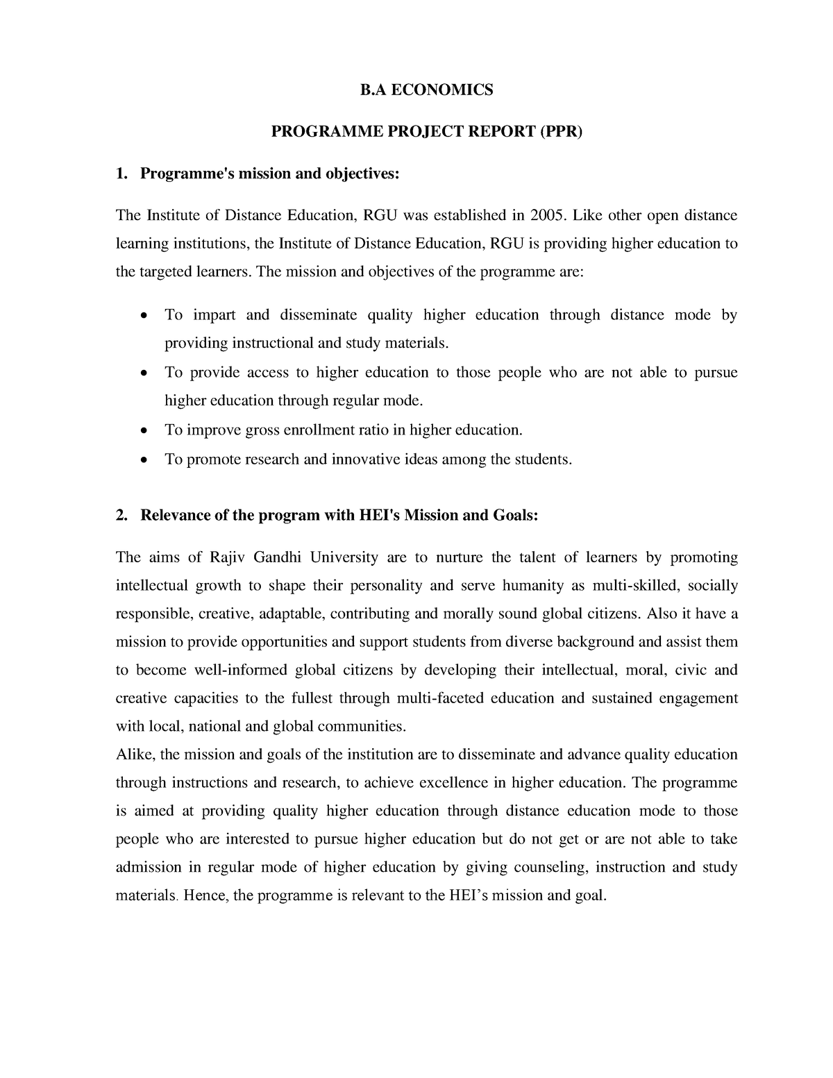 Ppr-BA-Economics - BA Economics - B ECONOMICS PROGRAMME PROJECT REPORT ...