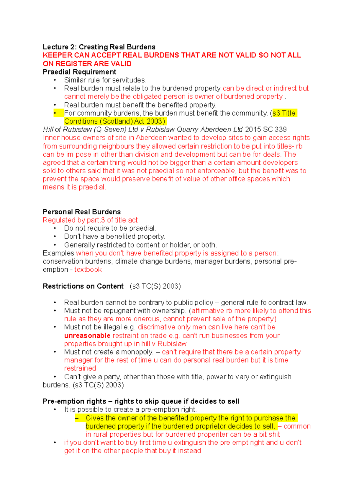 L2 Creating Real Burdens Lecture 2 Creating Real Burdens KEEPER CAN