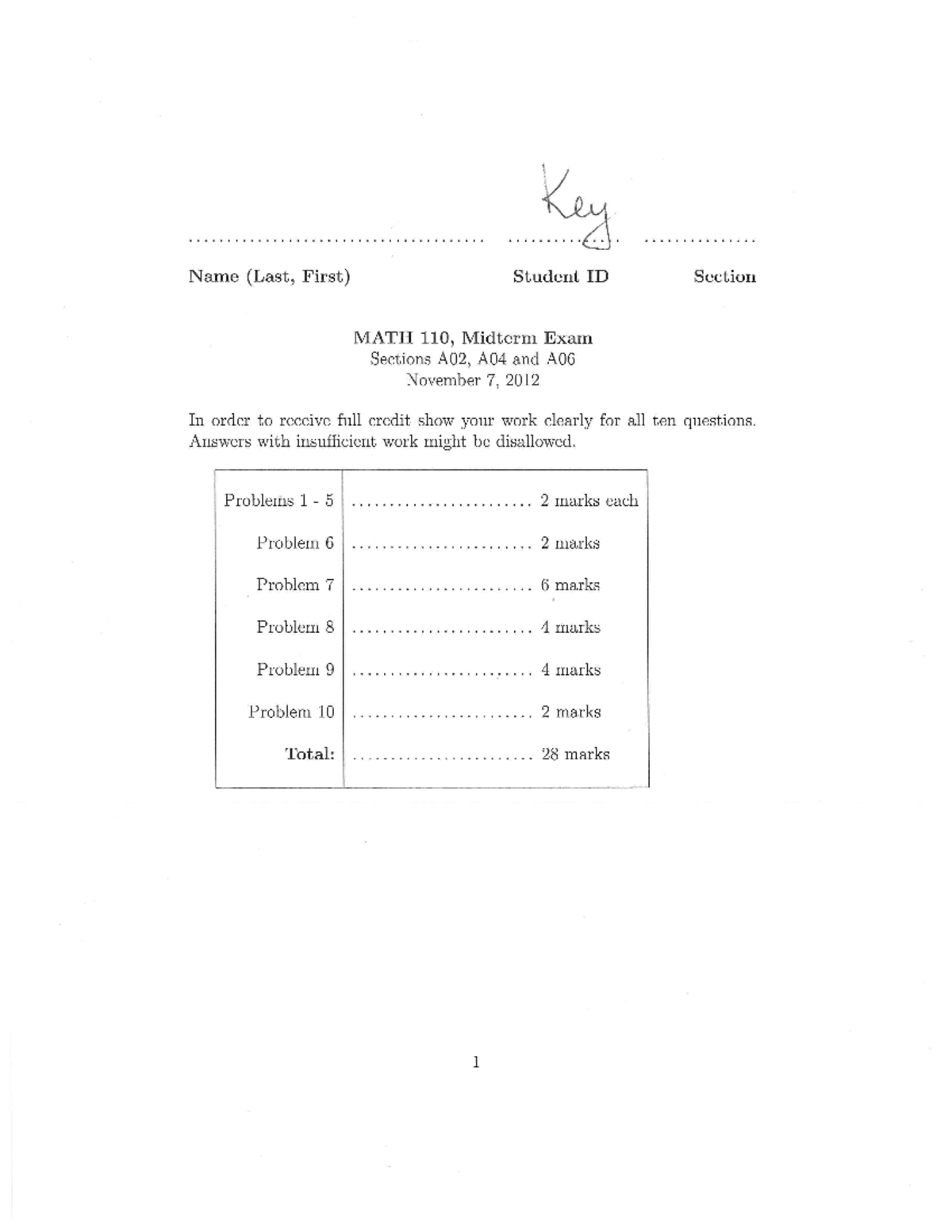 Midterm, Answers - MATH 110 - Studocu