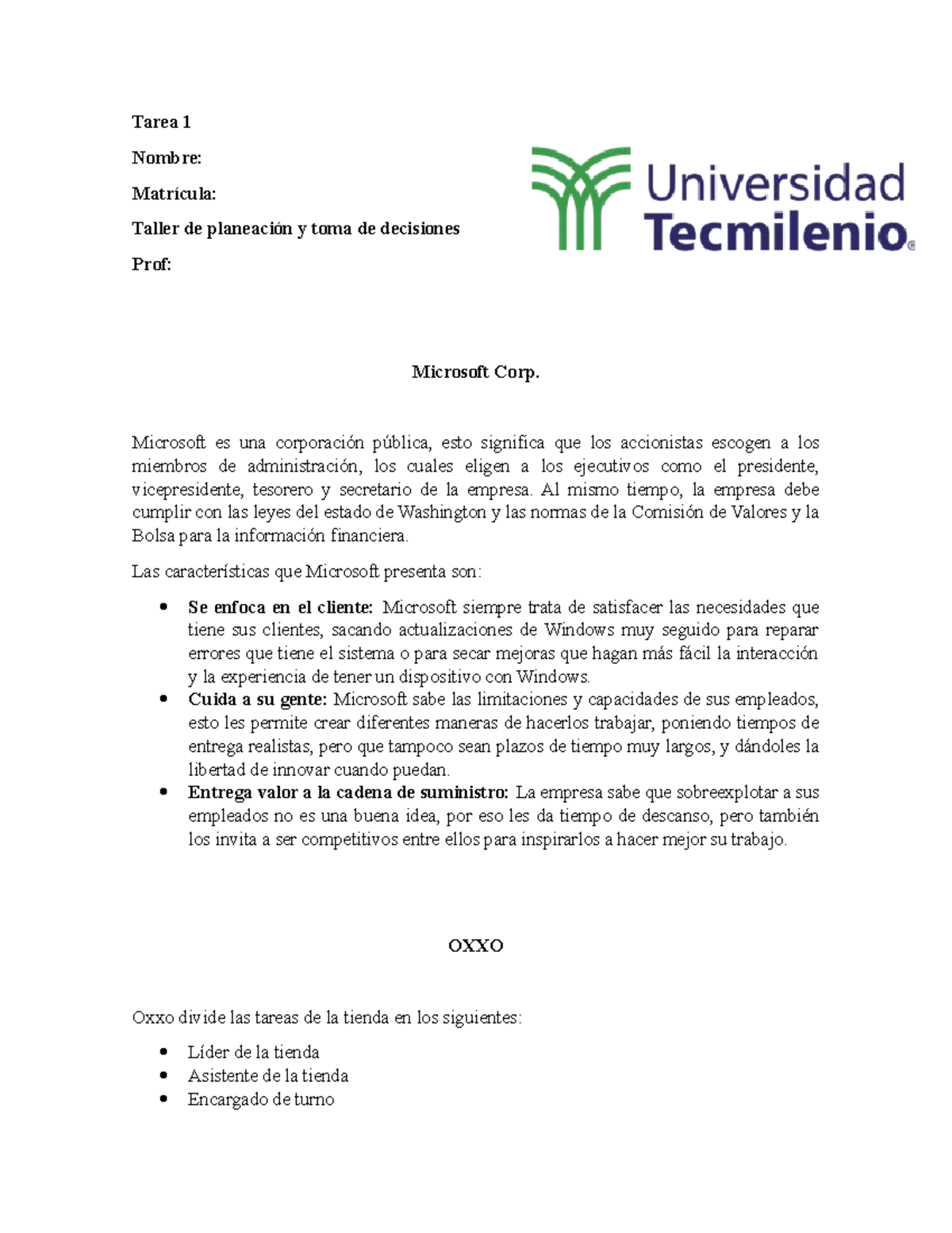 Tarea 1 Taller de planeación y toma de decisiones - Tarea 1 Nombre ...