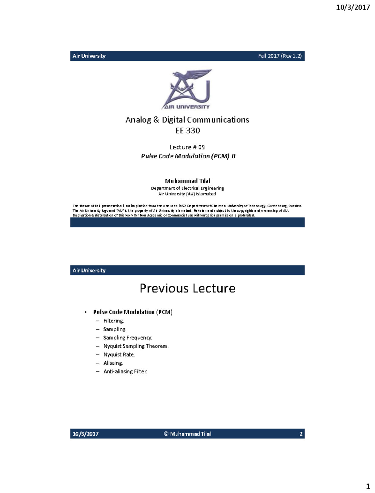 Lecture 09- pulse code modulation ii - Analog & Digital Communications ...