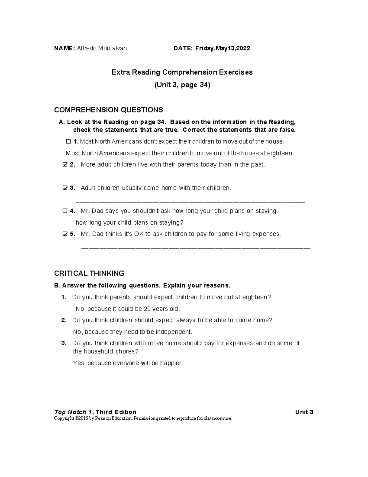 Extra Reading exercises UNIT 03 Advice Children-Copiar - NAME: Alfredo ...