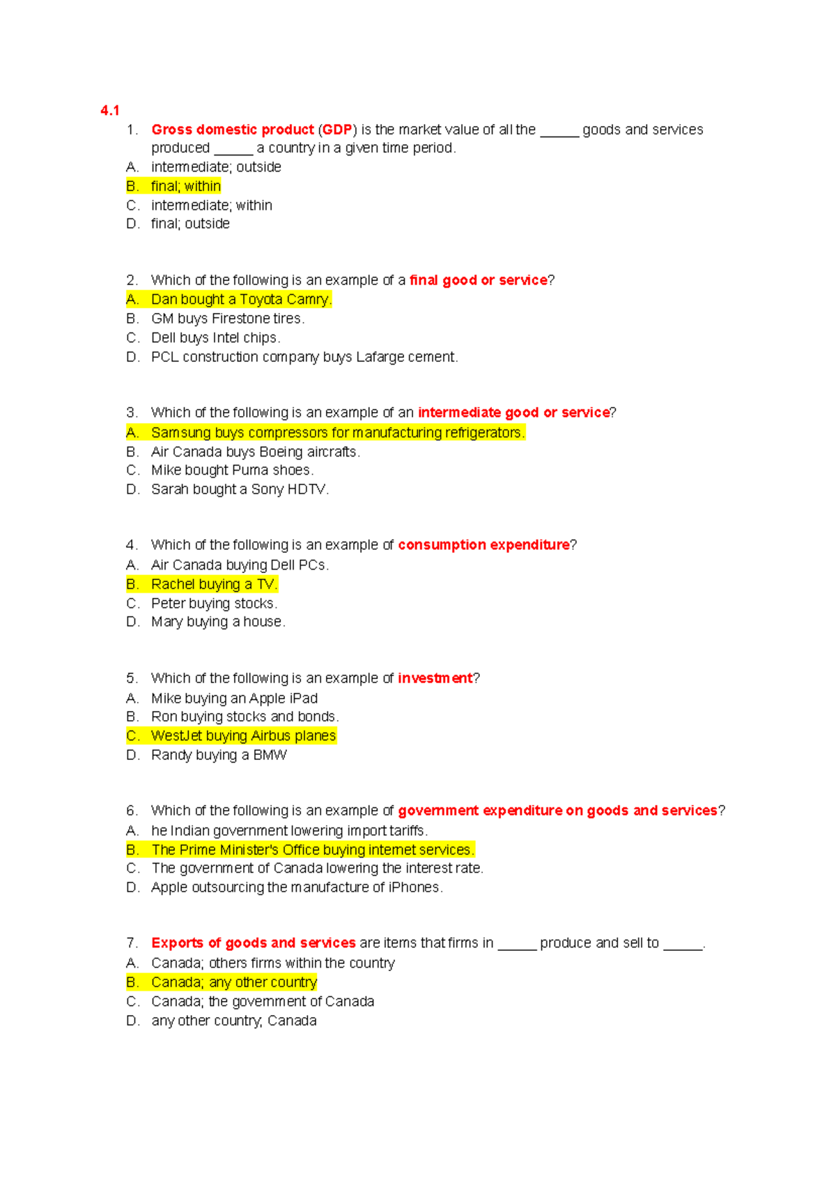 Chapter 4 practice quiz Questions - 4. Gross domestic product ( GDP ...