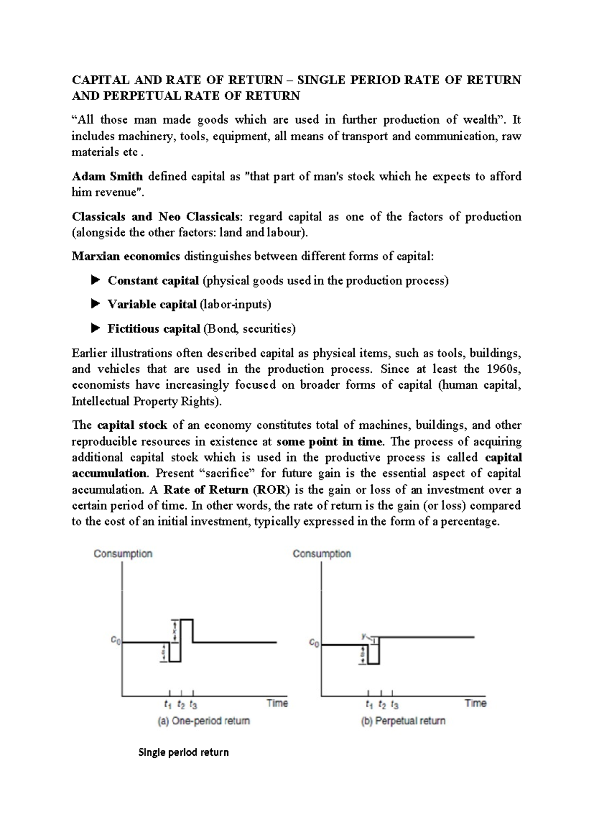 CAPITAL AND RATE OF RETURN - SINGLE PERIOD AND PERPETUAL PERIOD RETURN ...