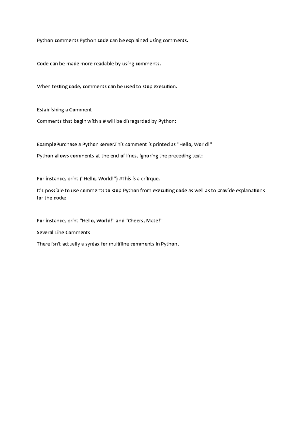 4 - homework - Python comments Python code can be explained using ...