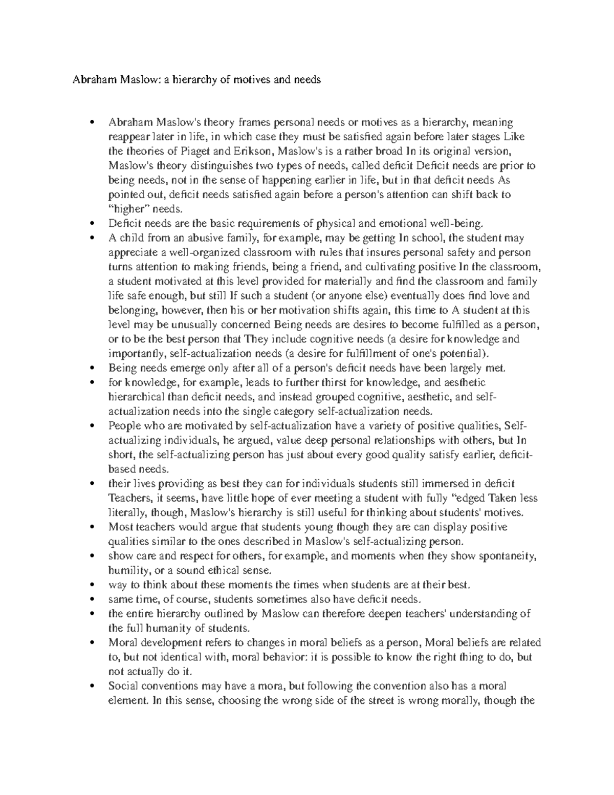 Abraham Maslow- a hierarchy of motives and needs - PSYC 312 - Studocu