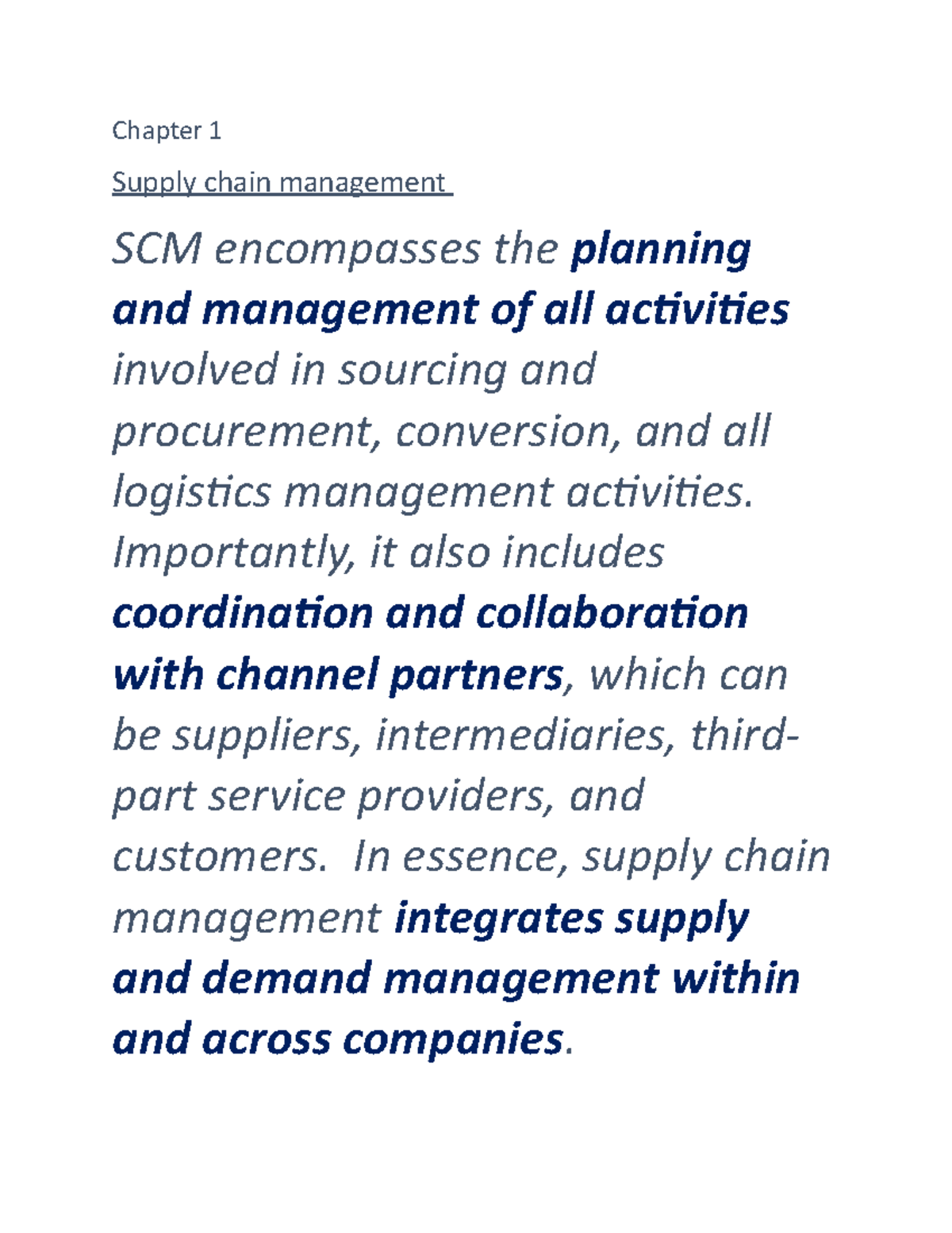 SCM Chapter 1 - Lecture Notes - Chapter 1 Supply chain management SCM ...