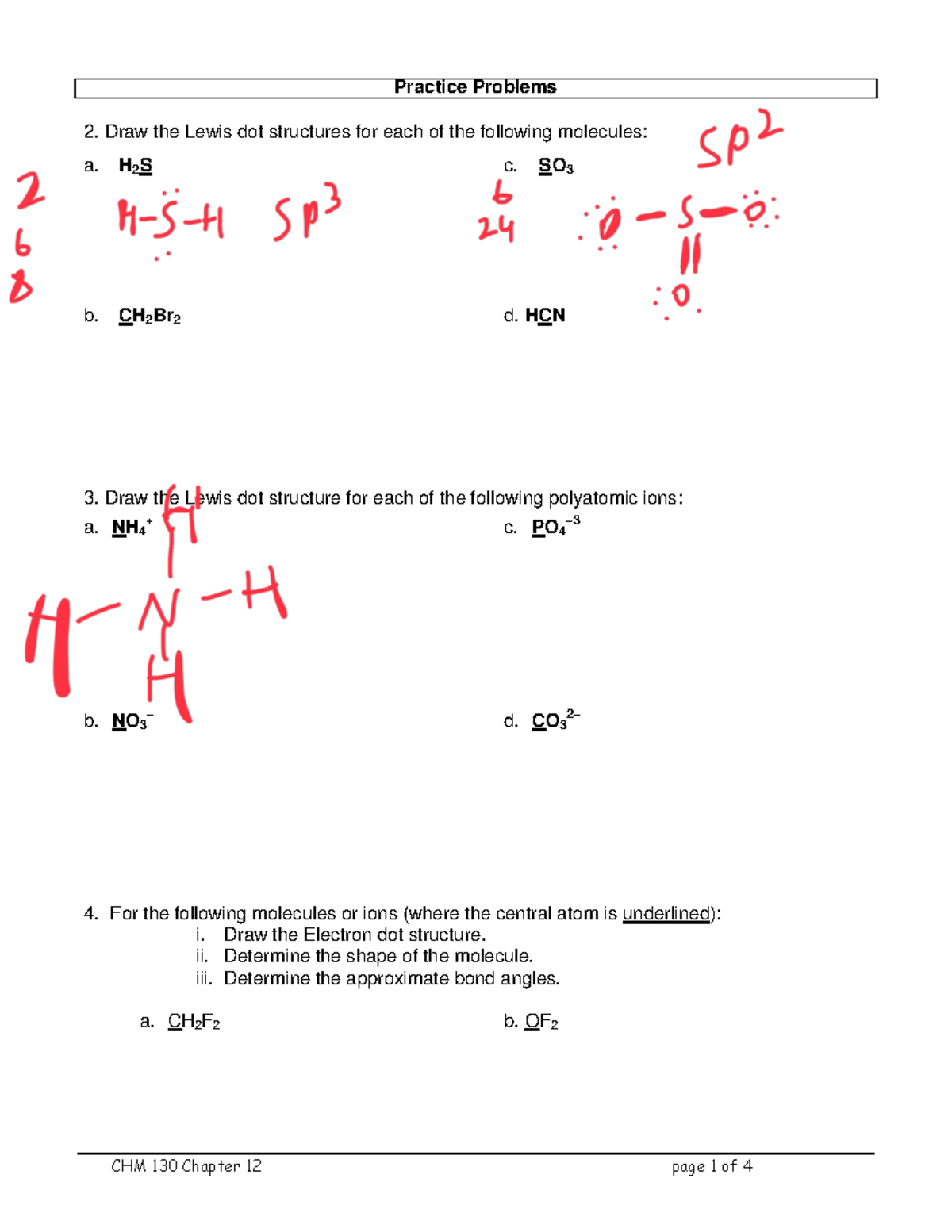 Lewis Practice Student Version 2 - CHM 130 Chapter 12 page 1 of 4 ...