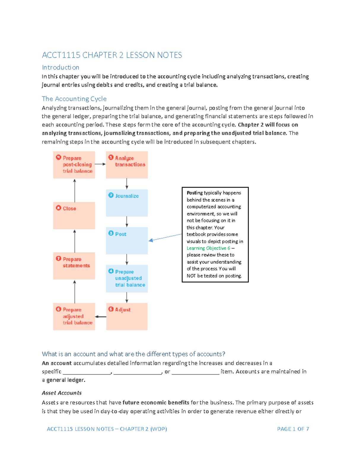ACCT1115 Chapter 2 Lesson Notes - WDP - Student - CHAPTER 2 LESSON ...