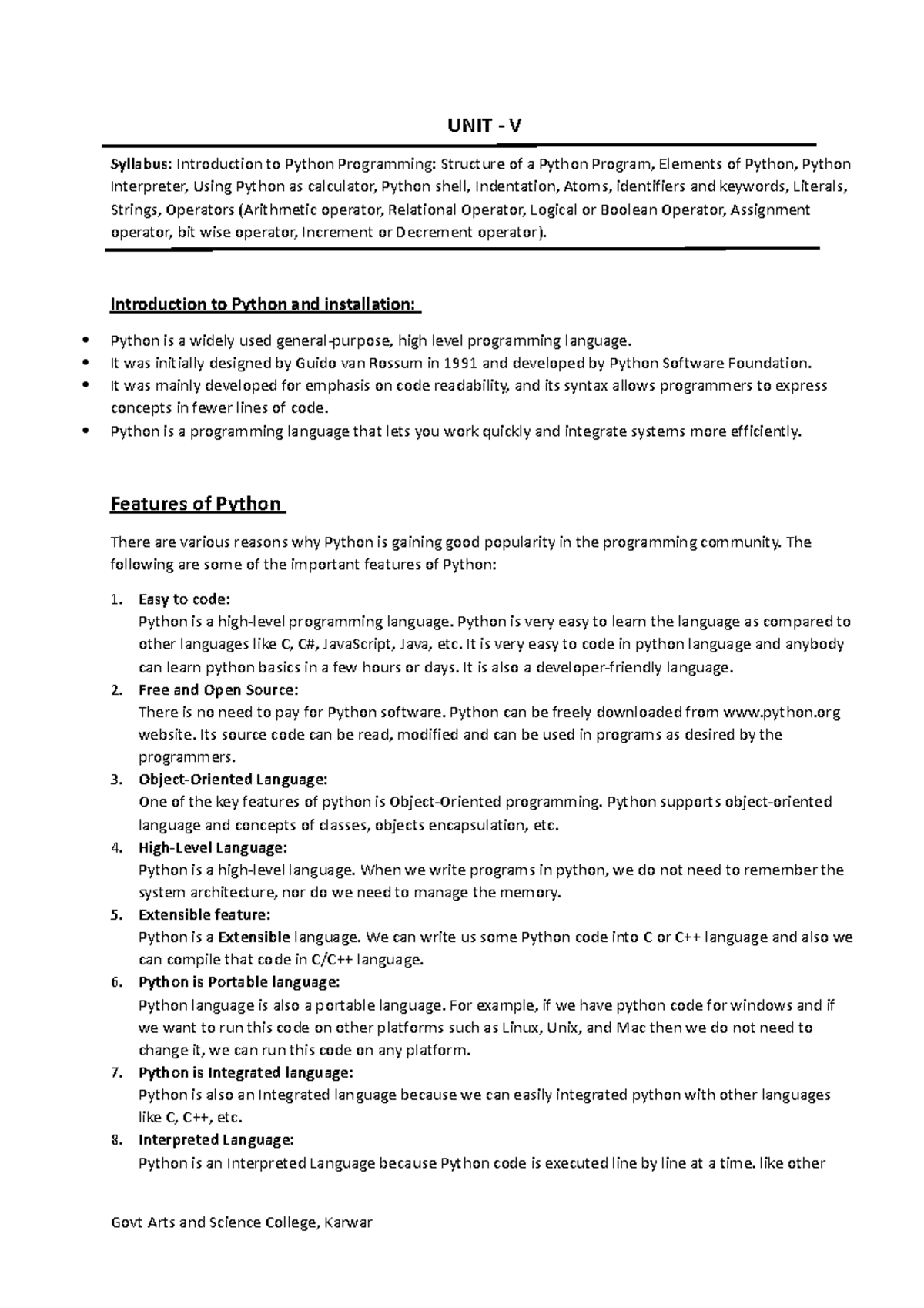 Unit v - UNIT - V Syllabus: Introduction to Python Programming ...