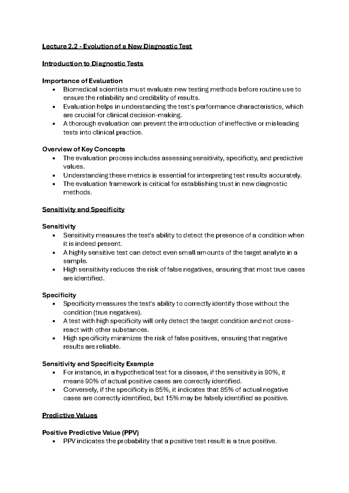 Lecture 2.2 - Evolution of a New Diagnostic Test - • Evaluation helps ...