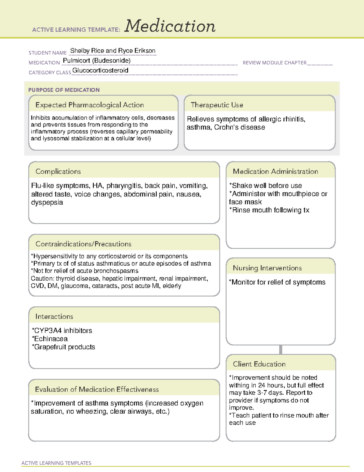 ATI Pulmicort Med Template - NURS 411 - USC - Studocu