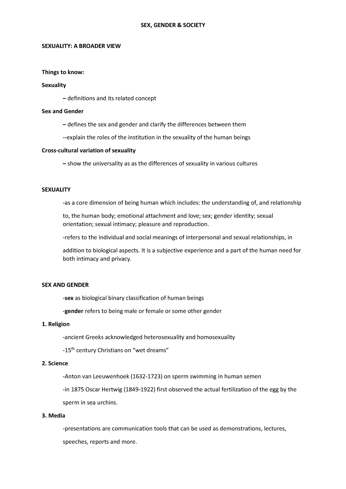 SEX, Gender & Society - Lecture notes 1 - SEXUALITY: A BROADER VIEW ...