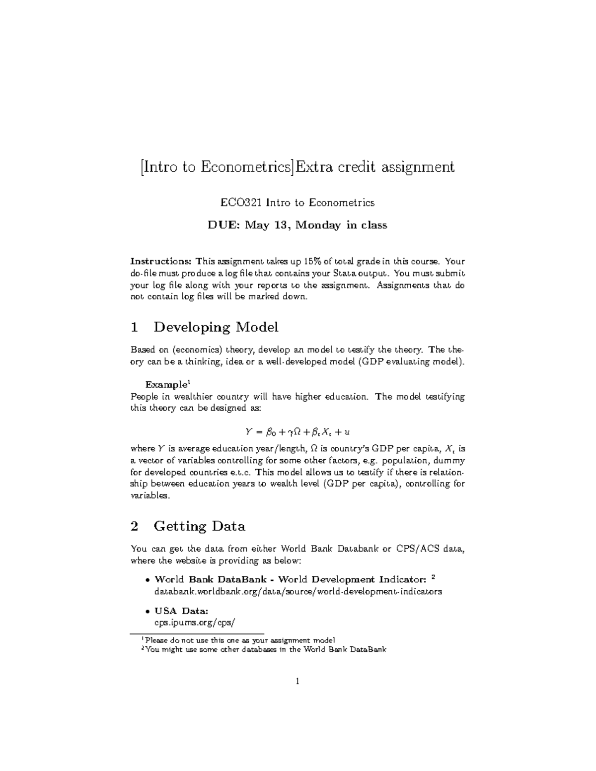 Extra credit assignment - [Intro to Econometrics]Extra credit ...